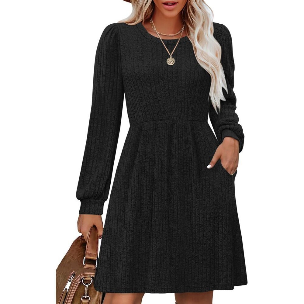 Women's Knit Sweater Dress Medium Long Sleeve Crew Neck Casual Holiday